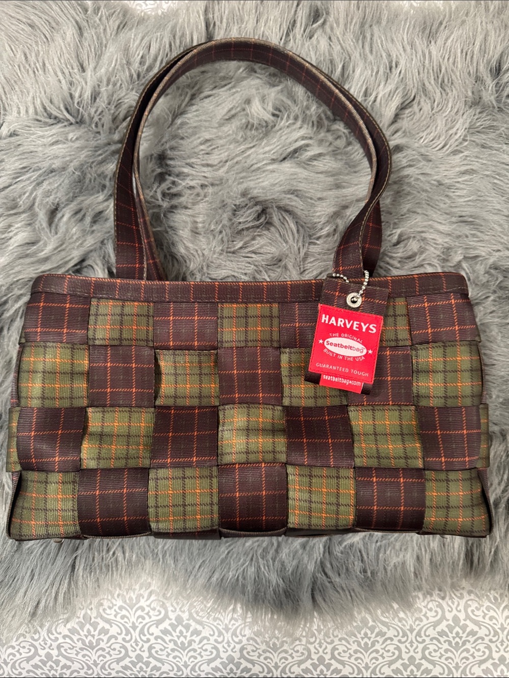 Harveys Woven Plaid Shoulder Bag - Brown & Olive Green